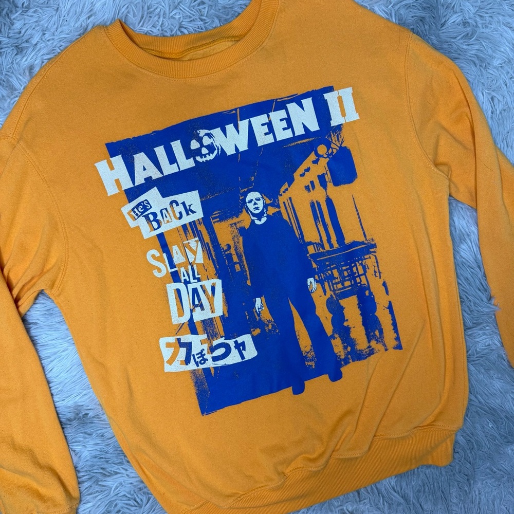 Halloween II Michael Myers Orange Graphic Sweatshirt Unisex Small Horror